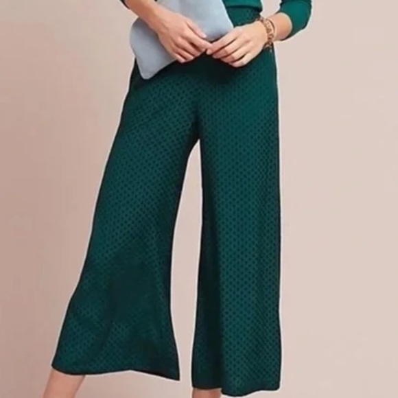2/25 Anthropologie DOLAN wide leg pants trouser green dots - Picture 1 of 6